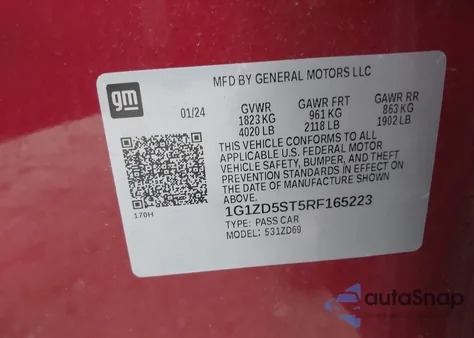 2024 Chevrolet Malibu Fwd 1Lt из США, поврежденный, VIN 1G1ZD5ST2RF178348